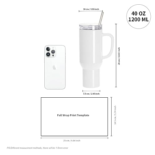 PYD Life 40 OZ Sublimation Tumblers with Handle Blanks White with Lid and Stainless Straw for Tumbler Heat Press Sublimation Oven Printing 2 Pack PYD Life