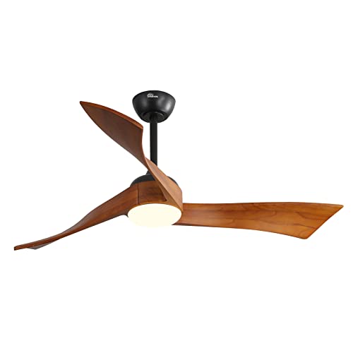 Sofucor 52 Inch Wood Remote Control Dimmable Light Reversible DC Motor Modern Ceiling Fan for Kitchen Bedroom Basement Dining Living Room Dark Wood Sofucor