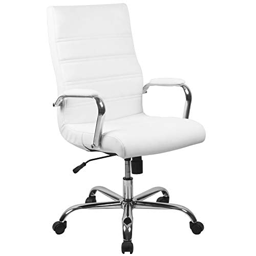 Flash Furniture Whitney High-Back Swivel LeatherSoft Desk Chair with Padded Seat and Armrests, Adjustable Height Padded Office Chair, White/Chrome Flash Furniture