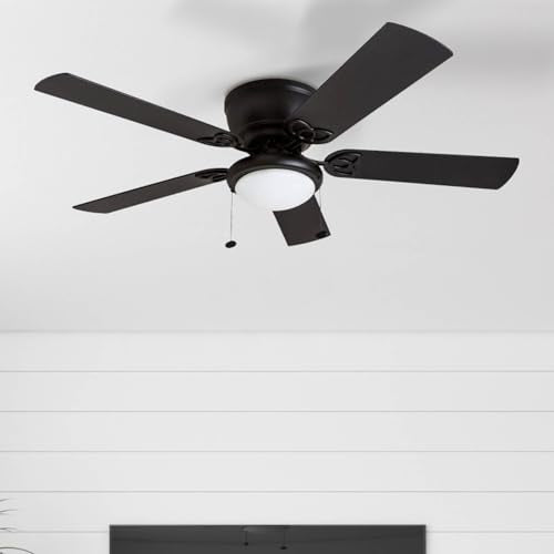 Prominence Home Benton Traditional 52 Inch Ceiling Fan with Light, LED Flush Mount Ceiling Fan, Indoor Fan with 5 Blades, Matte Black and Gray Cedar Blade Finish Options, Matte Black (50853-01) Prominence Home