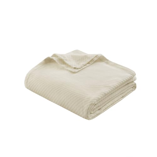 Madison Park Liquid Cotton Luxury Blanket Premium Soft Cozy 100% Ring Spun Cotton For Bed , Couch or Sofa, King, Ivory Madison Park