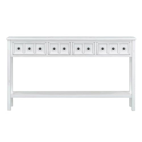 Merax Long Entryway Table with Storage Drawers and Bottom Shelf, 60" Farmhouse Narrow Console Table Sofa Table for Entryway, Antique White Merax