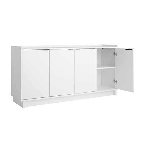 Prepac Simply Modern 4-Door Console Table with Versatile Storage in White Prepac