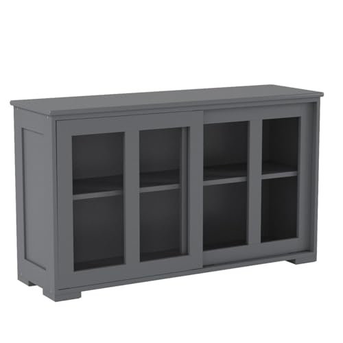 Giantex Buffet Sideboard, Wood Credenza with Sliding Doors, Storage Cabinet with Adjustable Shelf, Modern Console Table, Kitchen Cupboard, Buffet Pantry, Living Room Dining Room Furniture (Gray) Giantex