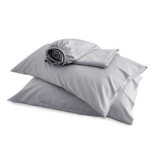 Bedsure Queen Sheet Set, Rayon Derived from Bamboo, Cooling Sheets, Deep Pocket Up to 16", PureWoven, Breathable & Soft, Hotel Luxury Silky Bedding for Hot Sleepers, Silver Grey Bedsure