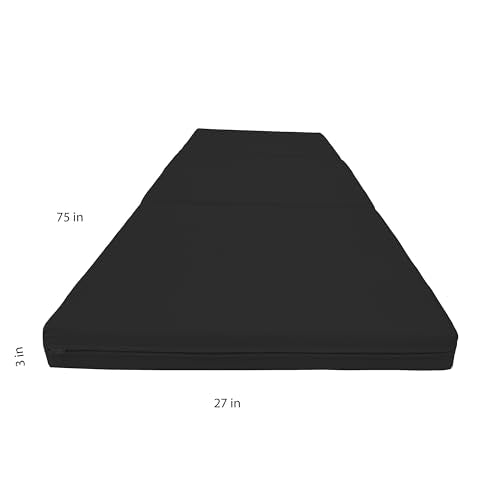 D&D Futon Furniture Trifold Foam Beds, Floor Tri-Fold Bed, Foldable Shikibuton Mattress Cushion Topper Mat for Space Saving Sleepover 3x27x75 in, Black D&D Futon Furniture