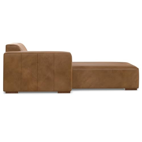 SIMPLIHOME Rex Left Chaise Sofa Module in Full-Grain Genuine Leather, Caramel Brown, 44-inches W x 69.5-inches D, Handcrafted Modern-Style Left-Arm Chaise Lounge Chair for Living Room SIMPLIHOME