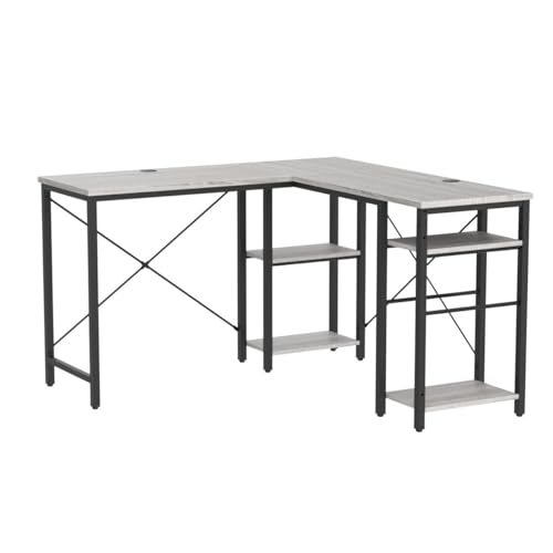 Bestier L Shaped Desk with Shelves 75 Inch Reversible Corner Computer Desk or 2 Person Long Table, Writing Study Desk for Home Office Small Space Bedroom Apartment, Wash White Bestier
