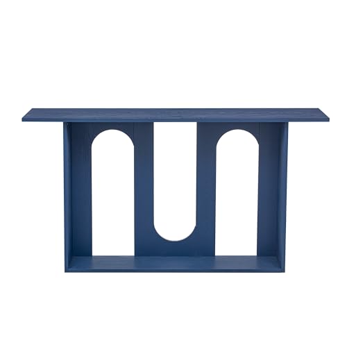Knocbel Entryway Console Table with Curved Design and Ash Veneer, Modern Sofa End Tables with Top Bottom Shelf for Living Room Hallway, 15.7" D x 60" W x 31.5" H Navy Blue Knocbel