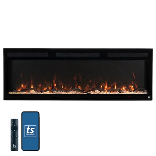 Touchstone Smart Electric Fireplace-The Fury 57" Wide- 4.5" Thin in Wall Recessed-100 Realistic Flame/Ember Bed Color Combos-1,500W Heater-Larger Viewing Area-Alexa/WiFi Enabled Touchstone