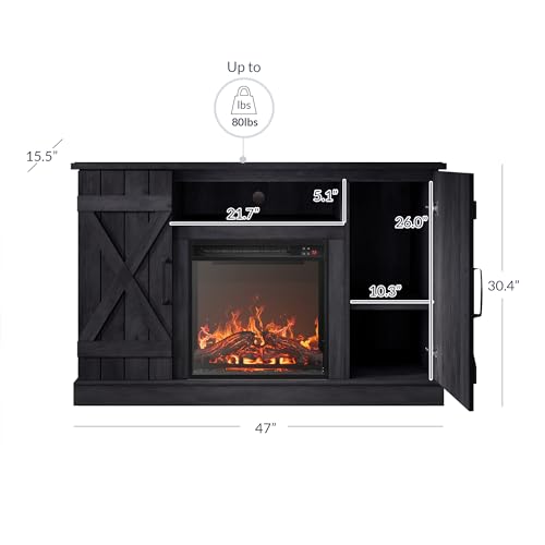 BELLEZE 47" TV Stand with 18" Electric Fireplace Heater & Media Entertainment Center Console Table for TV up to 50" with Open Storage Shelves & Cabinets - Veropeso (Rustic Grey) BELLEZE