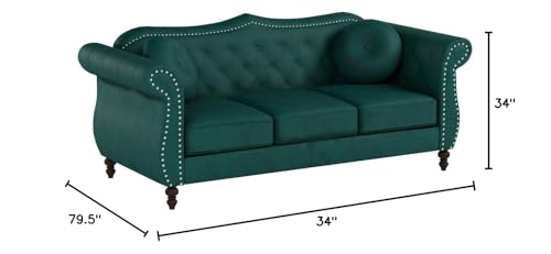 Container Furniture Direct Anna1 Chesterfield Velvet Couches for Living Room, Button Tufted Luxury Upholstery with Rolled Arms, High-Density Foam, Durable Wood Frame, 79.5" Sofa, Pine Green Container Furniture Direct