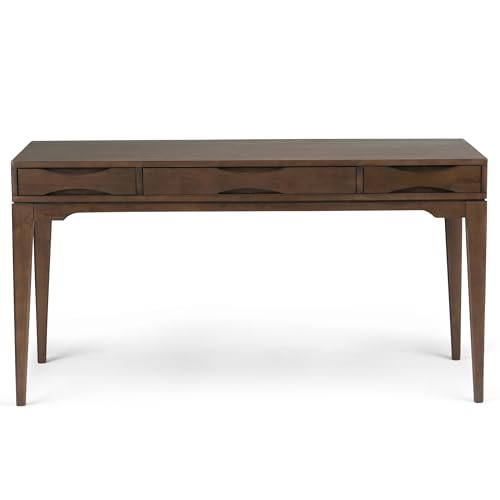 SIMPLIHOME Harper SOLID WOOD Mid Century Modern 60 inch Wide Home Office Desk, Writing Table, Study Table Furniture in Walnut Brown with 2 Drawers SIMPLIHOME