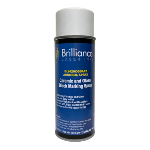 Brilliance Laser Inks Ceramic and Glass Black Marking Spray - 12oz Aerosol Marks on Ceramics and Glass. Aerosol for Fiber, YAG, Diode, and CO2 Laser Engraver Machine, BLI420 BRILLIANCE LASER INKS