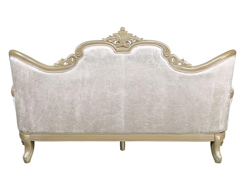 Acme Libertee Upholstered Sofa with 5 Pillows in Beige and Champagne Acme