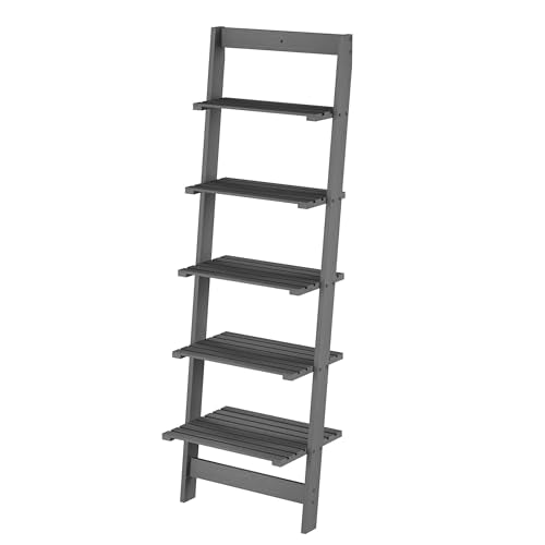 Skinny Ladder Bookshelf - 5-Tier Shelving Unit - Whitewash Wood Farmhouse Decor for Living Room, Bedroom, Office, and Entryway by Lavish Home (Gray) Lavish Home
