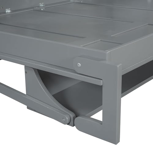 Full Horizontal Murphy Bed with Desk,Solid Wood Folding Hideaway Murphy Wall Bed for Adult,Guest Room (Grey) MERITLINE