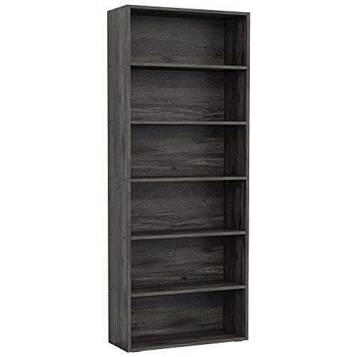 IRONCK 6-Tier Charcoal Grey Bookshelf - Tall Floor Standing Bookcase for Home Office and Living Room IRONCK