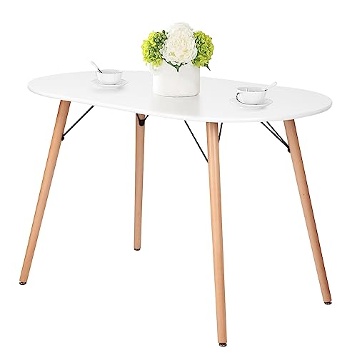 FurnitureR Dining Table Oval 47.2 Inch for 4-6 Person, Stylish Leisure Table Functional Table with Wooden Legs for Home Kitchen, Cafés, Small Places, White FurnitureR