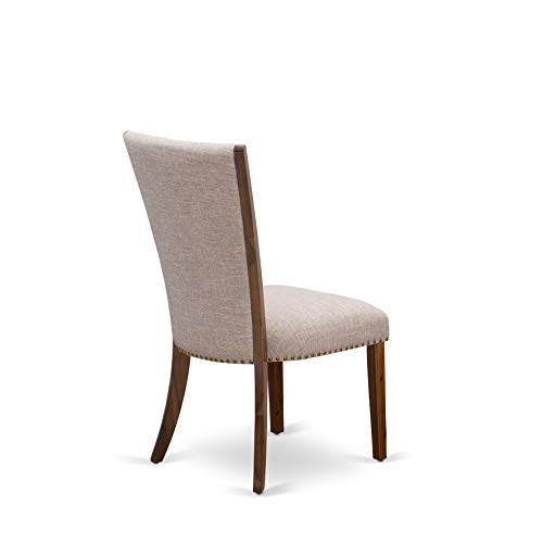 East West Furniture LAVE9-88-04 9 Piece Kitchen Table & Chairs Set Includes a Rectangle Dining Table with Removable Leaf and 8 Light Tan Linen Fabric Parson Chairs, 42x92 Inch, Walnut East West Furniture