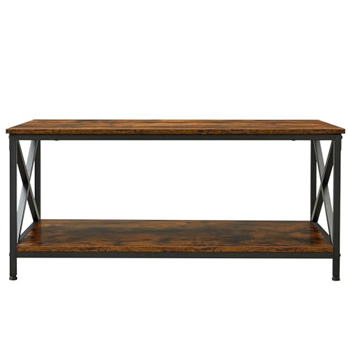 VASAGLE Coffee Table, Cocktail Table with Storage Shelf and X-Shape Steel Frame, Industrial Farmhouse Style, 39.4 x 21.7 x 17.7 Inches, Rustic Brown and Black ULCT200B01V1 VASAGLE
