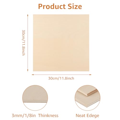 16 Pcs Baltic Birch Plywood 1/8" Plywood Sheets 12" x 12" Inch Thick Birch Unfinished Wood for Arts and Crafts, DIY Projects, Drawing, Painting, Laser, Wood Engraving ACXFOND