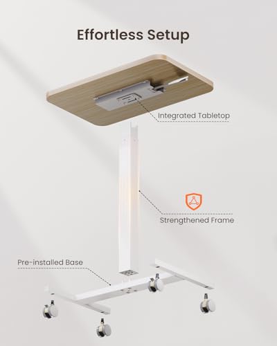 ErGear Mobile Small Standing Desk, Enhanced Adjustable Height Computer Workstations, Portable Rolling Laptop Desk with 4 Lockable Wheels for Home Office & Classroom, Light Walnut ErGear