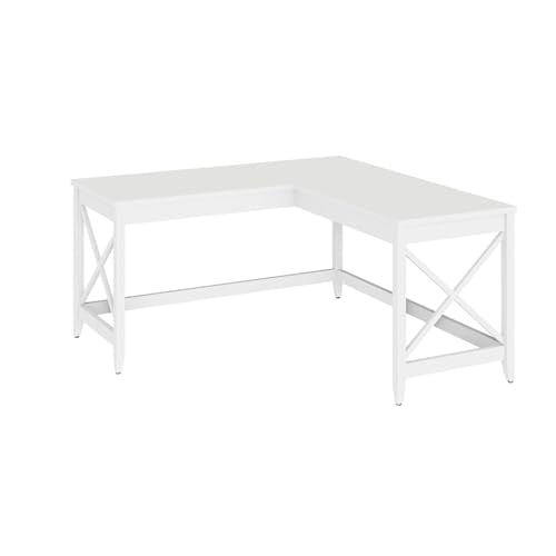 Workspace by Alera L-Shaped Farmhouse Desk, 58.27" x 58.27" x 29.53", White Alera
