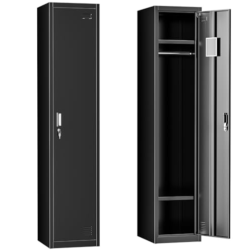 INTERGREAT Metal Locker for Employee with Lock, 72" H Employee Locker Storage Cabinets with Single Door, Steel Storage Lockers for Home Office,Gym,School (Black) INTERGREAT