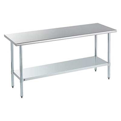 ROCKPOINT Stainless Steel Table for Prep & Work 72x24 Inches, NSF Metal Commercial Kitchen Heavy Duty Table with Adjustable Under Shelf and Table Foot for Restaurant, Home and Hotel