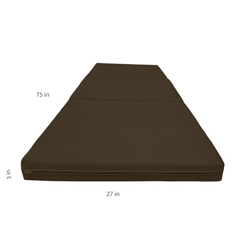 D&D Futon Furniture Solid Brown Shikibuton Tri fold Foam Beds 3 x 27 x 75, 1.8 lbs high Density Resilient White Foam, Floor Foam Folding Mats. D&D Futon Furniture