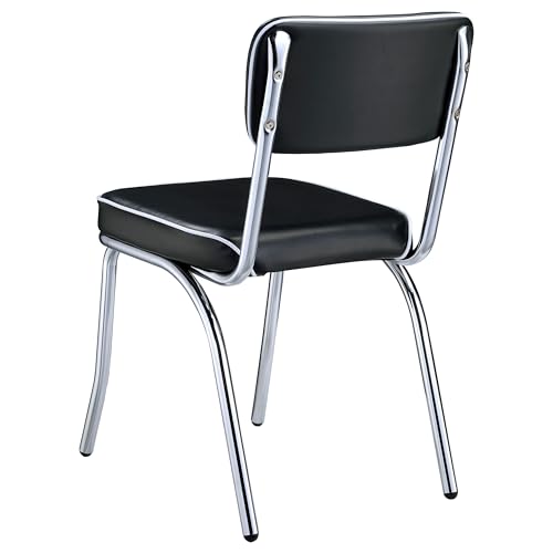 Coaster Home Furnishings Retro 1950s Soda Fountain Diner 5-Piece Dining Room Set Oval Table White Laminate Top Black Faux Leather Upholstered Dining Side Chairs Sturdy Steel Chrome Base 2065-S5 Coaster Fine Furniture