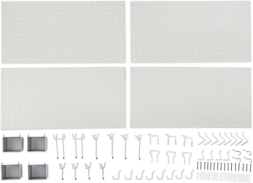Amazon Basics Rectangular Metal Pegboard Kit for Wall Storage, Rust and Scratch Resistant, 48-Piece, Gray Amazon Basics