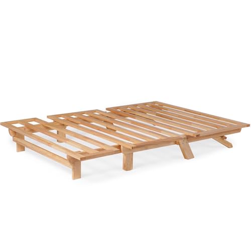 Nirvana Futons Queen Size Futon Bed Sofa - (Natural Hardwood Frame and Ivory Mattress Set), Armless Convertible, Couch, Bed, Lounger Nirvana Futons