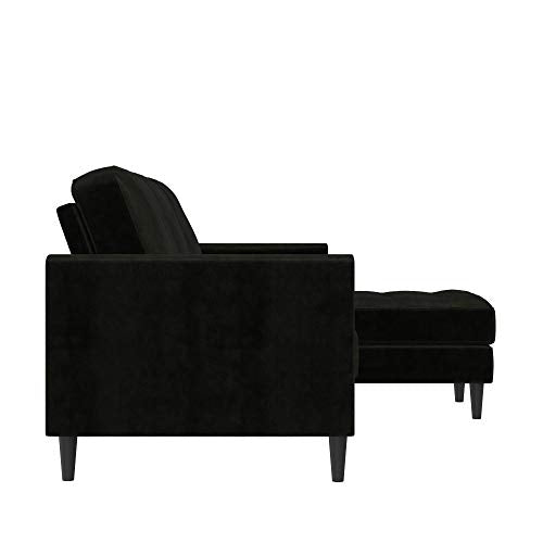 CosmoLiving by Cosmopolitan CosmoLiving Strummer Reversible Sectional Couch, Black Velvet Sofa (DA038-BK) CosmoLiving by Cosmopolitan