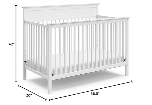 Storkcraft Carmel 5-in-1 Convertible Crib (White) - GREENGUARD Gold Certified, Converts to Toddler Bed & Full-Size Bed, Fits Standard Full-Size Crib Mattress, 4 Adjustable Mattress Heights Storkcraft