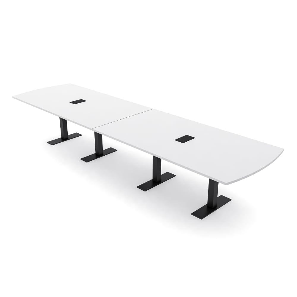 14 Person Arc Rectangle Conference Table with Power & Data | Matte Black Metal T-Bases | Harmony Series Modular Meeting Tables for Offices, Conference Rooms, and Homes | White - 14ft SKUTCHI DESIGNS INC.