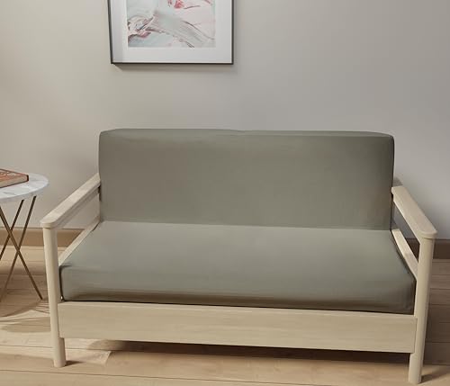 LANE LINEN Futon Covers Full Size, 100% Cotton Slipcovers, Full Size Mattress Cover for Futon Sofa Bed, Foldable Armless Sofa Cover, Zippered Couch Cover - Silver LANE LINEN