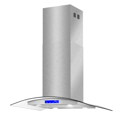 COSMO COS-668ICS900 36 in. Lumin Collection 380 CFM Ducted Island Range Hood, Soft Touch Controls, LED Lights, Stainless Steel COSMO