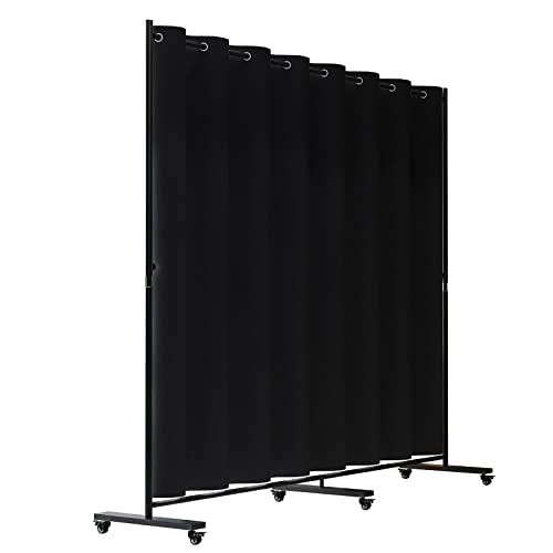 Madamera Adjustable Room Divider, 7 ft x 10 ft, 4 Rolling Wheels Curtain Divider Stand, Black Metal Frame, Blackout Curtain & Portable Tool, Expandable Screen for Office, Bedroom, Kitchen (Black) Madamera