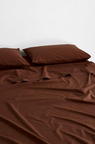 Bed Threads - Cotton Fitted Sheet - Organic Cotton Percale - 200TC - Luxury Organic Bedding - Breathable & Ultra-Crisp - Single Fitted Sheet Only - Machine Washable - Full - Espresso Bed Threads