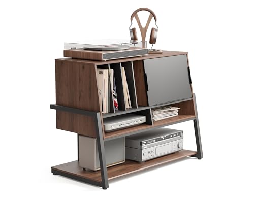 FITUEYES Design Record Player Stand,Entertainment Center up to 120 pcs, Large Mid Century Turntable Stand for Living Room Bedroom, Eiffel Series FITUEYES