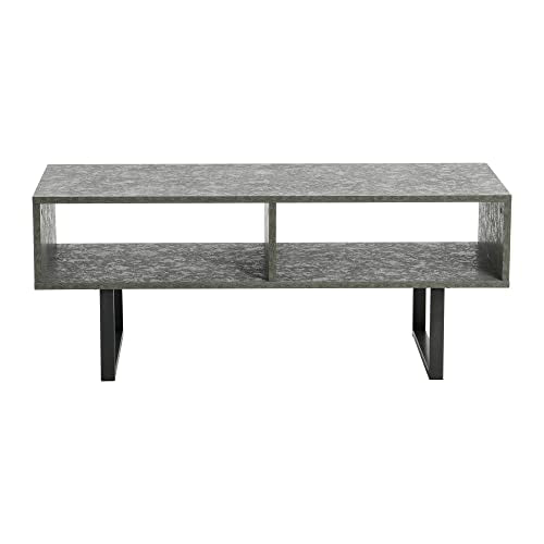 Household Essentials Jamestown TV Stand Coffee Table with Rectangular Storage Compartments Rustic Slate Concrete and Black Metal Household Essentials