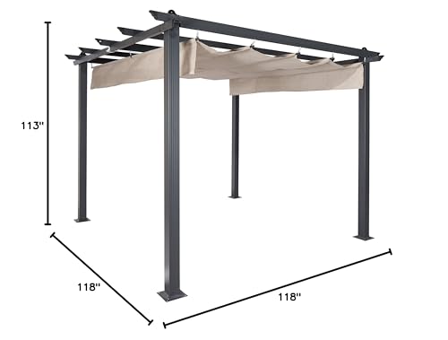 Coolaroo Aurora Pergola, Backyard or Patio Shade Pergola, Light Filtering 90% UV Block, 9'10" x 9'10", Smoke Coolaroo