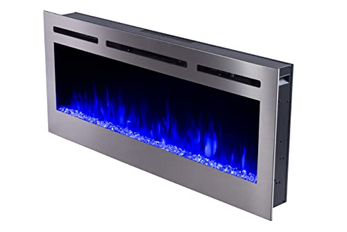 Touchstone Sideline Deluxe -Stainless Steel Smart Electric Fireplace- 50" Wide- Alexa/WiFi-Enabled- in Wall Recessed- 5 Flame Settings- 9 Flame Colors- 1,500W Heater- Log & Crystal Options- 86273 Touchstone
