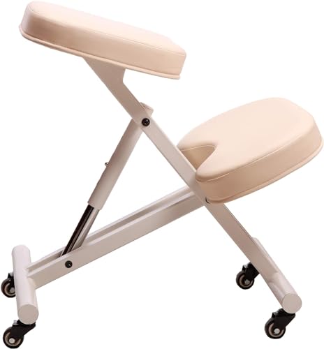 MASTER HEALTH PRODUCT Massage Ergonomic Kneeling Chair, Adjustable Height Posture Stool for Home and Office - Neck and Back Pain Relieving | Spine Tension Relief- Thick Comfortable Cushions (Cream) MASTER HEALTH PRODUCT