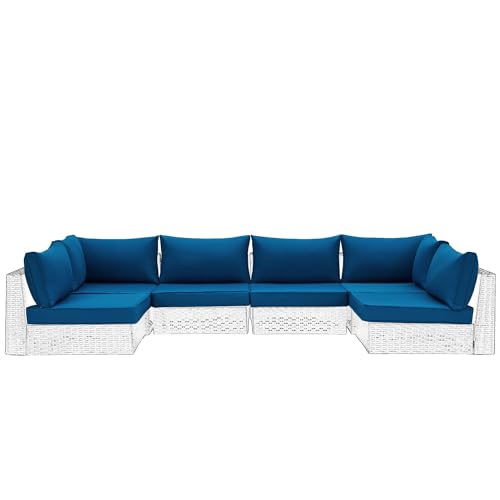 HOMREST Outdoor Replacement Cushions for Patio Furniture,Water-Repellent Sofa Cushions for 6-Seat Rattan Wicker Sectional Patio Conversation Sets,14-Piece Cushions Set for Outdoor Couch๏ผBlue๏ผ HOMREST