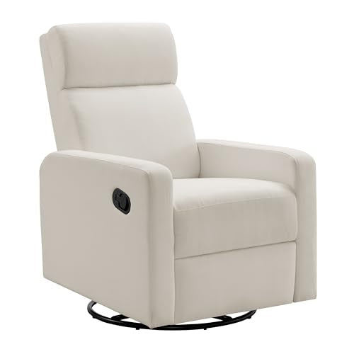 Oxford Baby Layton Manual Upholstered Glider Recliner Rocking Chair 360° Swivel for Nursery and Living Room – Cream
