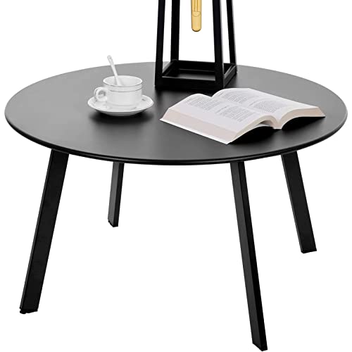 Meluvici Patio Coffee Table, Metal Steel Outdoor Round Table Weather Resistant Anti-Rust Outdoor Table(Black) Meluvici