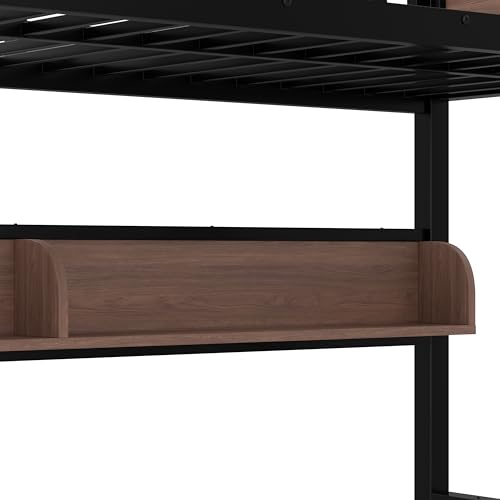 Bellemave Bunk Beds Twin Over Full Size with Storage Shelves & LED Light, Metal Twin Over Full Bunk Bed Frame with Wood Board & Sturdy Slats, Heavy Duty Bed Frame, Noise Free, Black Bellemave